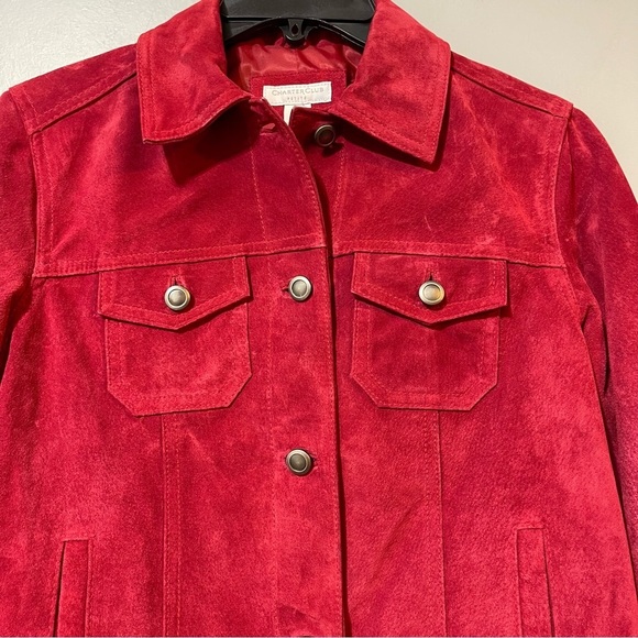 Charter Club Womens Button up Red 100% Suede Leather Jacket Size Petite Retro - Picture 4 of 11